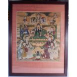 A 19TH CENTURY CHINESE PAINTED WATERCOLOUR PAINTING Qing, depicting guandi and various consorts with