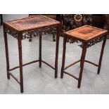 TWO CHINESE HARDWOOD TABLES formerly from a nest of four. Largest 64 cm x 45 cm.