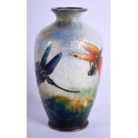 AN EARLY 20TH CENTURY JAPANESE MEIJI PERIOD CLOISONNE ENAMEL VASE decorated with dragonflies. 8.5 cm