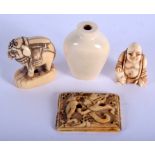 TWO 18TH/19TH CENTURY JAPANESE EDO PERIOD IVORY NETSUKES together with two others. (4)