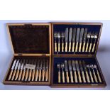 FIVE CASED SETS OF ANTIQUE SILVER AND IVORY CUTLERY. Sheffield 1892, 1904 1919, 1917, 1934. (qty)