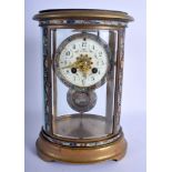 A 19TH CENTURY FRENCH CHAMPLEVE ENAMEL AND BRASS REGULATOR CLOCK with portrait pendulum and floral d