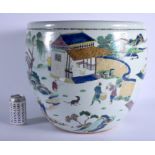 A LARGE 19TH CENTURY CHINESE FAMILLE VERTE FISH TANK JARDINIERE Qing, enamelled with figures within