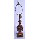 A 19TH CENTURY BOHEMIAN RUBY GLASS VASE converted to a lamp. Vase 27 cm high.