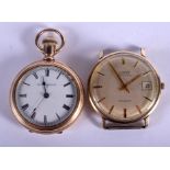 A 9CT GOLD UNO WATCH together with a yellow metal Elgin watch. 57 grams. (2)