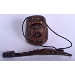 A 19TH CENTURY JAPANESE MEIJI PERIOD CARVED BOXWOOD AND BAMBOO TOBACCO BOX with pipe holder. Holder