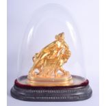 AN EARLY 20TH CENTURY GILDED PLASTER FIGURE OF CYBELE within a glass dome. Figure 24 cm x 17 cm.