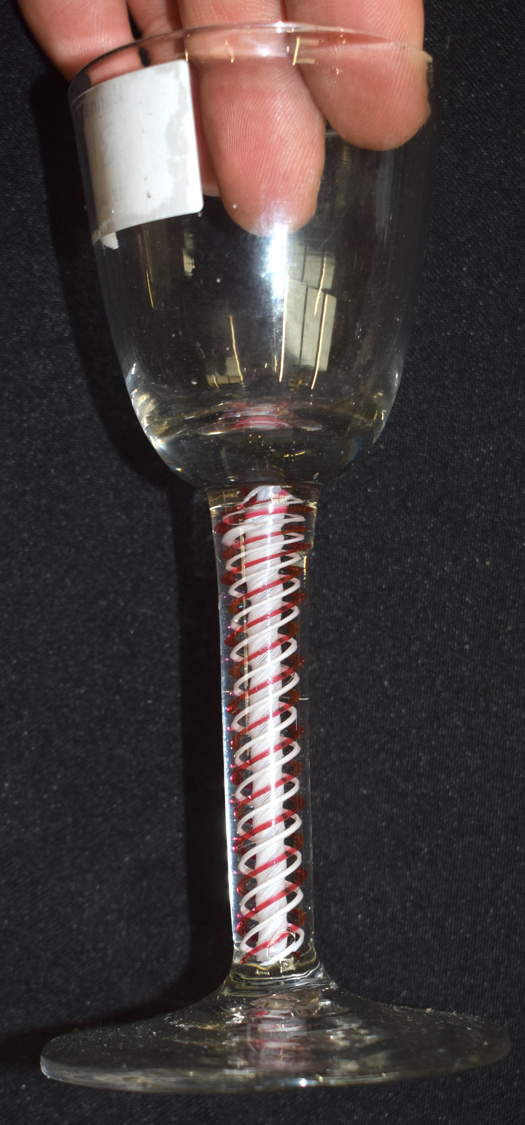 A SET OF FIVE 18TH CENTURY ENGLISH GLASSES C1770 with pink and white spiral twist stems. 16 cm high. - Image 8 of 16