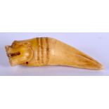 AN EARLY 20TH CENTURY CARVED EARLY 20TH CENTURY TOOTH with beast terminal. 5.5 cm long.