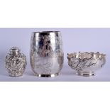 A 19TH CENTURY CHINESE EXPORT SILVER BEAKER by Wang Hing, together with a Singfat silver bowl & Japa