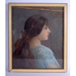 English School (C1910) Pastel, girl in blue. Image 42 cm x 35 cm.