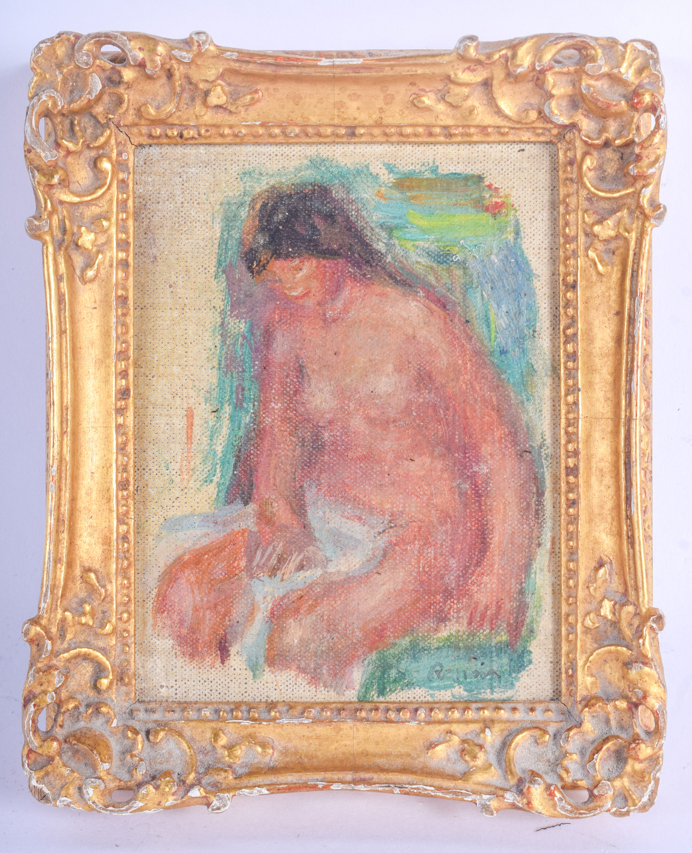 Continental School (20th Century) Oil on board, Nude study. Image 8.5 cm x 10 cm.