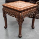 A 19TH CENTURY CHINESE HARDWOOD MARBLE INSET STAND. 48 cm x 42 cm.