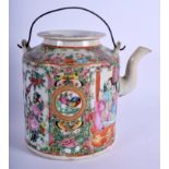 A 19TH CENTURY CHINESE CANTON FAMILLE ROSE TEAPOT AND COVER painted with figures. 20 cm x 16 cm.