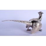 A LOVELY ENGLISH SILVER MODEL OF A PHEASANT by Barnard & Sons. London 1971. 13.5 oz. 23.5 cm wide.