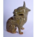 A 19TH CENTURY CHINESE CELADON STONEWARE FIGURE OF A BEAST Late Qing. 22 cm x 10 cm.