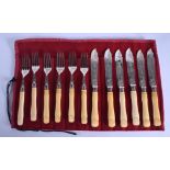 A SUITE OF VICTORIAN SILVER BLADED IVORY CUTLERY. 21.6 oz overall. Sheffield 1893. (qty)