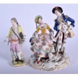 A 19TH CENTURY AUSTRIAN PORCELAIN VIENNA FIGURE OF A MALE together with another. Largest 22 cm high.