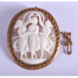 AN ANTIQUE 9CT GOLD CAMEO BROOCH. 14.1 grams. 3.5 cm x 4.5 cm.