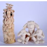 A 19TH CENTURY JAPANESE MEIJI PERIOD CARVED IVORY OKIMONO modelled as three scholars, together with