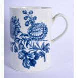 Worcester cylindrical mug printed with flower sprays including a rose. 12 cm high.