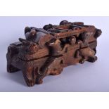 A RARE LARGE 18TH/19TH CENTURY CONTINENTAL FRUITWOOD TABLE SNUFF BOX modelled with three figures bes
