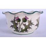 AN ANTIQUE SCOTTISH WEMYSS POTTERY CRIMPED BOWL painted with thistles. 18 cm wide.