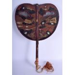 A RARE LARGE 19TH CENTURY CHINESE RED LACQUER BAT SHAPED FAN Qing, painted with figures in various p