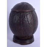 A VERY RARE 18TH/19TH CENTURY CARVED COCONUT SHELL TEA CADDY AND COVER in the form of an animal. 14