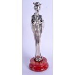 AN ITALIAN JAPANESE STYLE SILVER FIGURE OF A GEISHA modelled upon a bakelite base. 21 cm high.