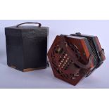 AN ANTIQUE BOXED FOURTY EIGHT BUTTON LACHENAL CONCERTINA within a lacquered box. Each end 18 cm wide