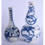 AN 18TH CENTURY CHINESE BLUE AND WHITE VASE together with a double gourd dragon vase. Largest 20.5 c