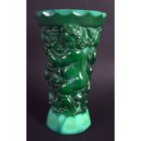 AN ART DECO CONTINENTAL MALACHITE GOBLET VASE decorated with figures. 16 cm high.
