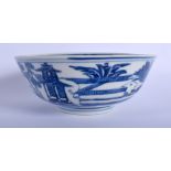 A 19TH CENTURY CHINESE BLUE AND WHITE PORCELAIN BOWL bearing Kangxi marks to base. 17 cm diameter.