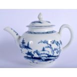 Worcester teapot and cover painted in blue with the Cannonball pattern, crescent mark to foot rim. 1