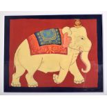 Mughal School (20th Century) Gouache, Interior scene & elephant. Largest 30 cm x 33 cm. (2)