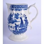 Liverpool rare mask jug printed with the Fisherman and Cormorant pattern. 14 cm high.