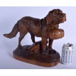 A FINE LARGE 19TH CENTURY BAVARIAN BLACK FOREST CARVED WOOD FIGURE OF A ROAMING HOUND modelled stand