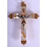 A MAJESTIC 18TH/19TH CENTURY EUROPEAN GOLD AND MOTHER OF PEARL CRUCIFIX mounted in 18ct and 22ct gol