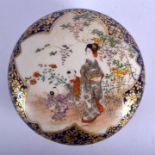 A 19TH CENTURY JAPANESE MEIJI PERIOD SATSUMA BOX AND COVER painted with figures within a landscape.