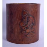 AN EARLY 20TH CENTURY CHINESE CARVED BAMBOO BRUSH POT Qing, decorated with figures. 12 cm x 8.5 cm.