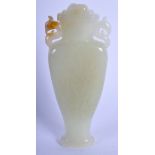 AN UNUSUAL EARLY 20TH CENTURY CHINESE CARVED JADE VASE Late Qing/Republic, decorated with foliage. 8