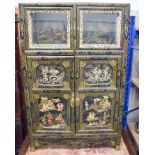 A RARE EARLY 20TH CENTURY CHINESE IVORY INLAID LACQUER CABINET decorated with figures and vines. 100