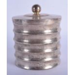 A VINTAGE S KIRK & SONS SILVER BARREL BOX AND COVER. 8.1 oz. 13 cm high.