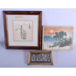 A CHINESE WATERCOLOUR INK WORK LANDSCAPE 20th Century, together with a Japanese inkwork etc. (3)