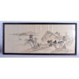 AN EARLY 20TH CENTURY JAPANESE MEIJI PERIOD SILK LANDSCAPE. Image 80 cm x 32 cm.