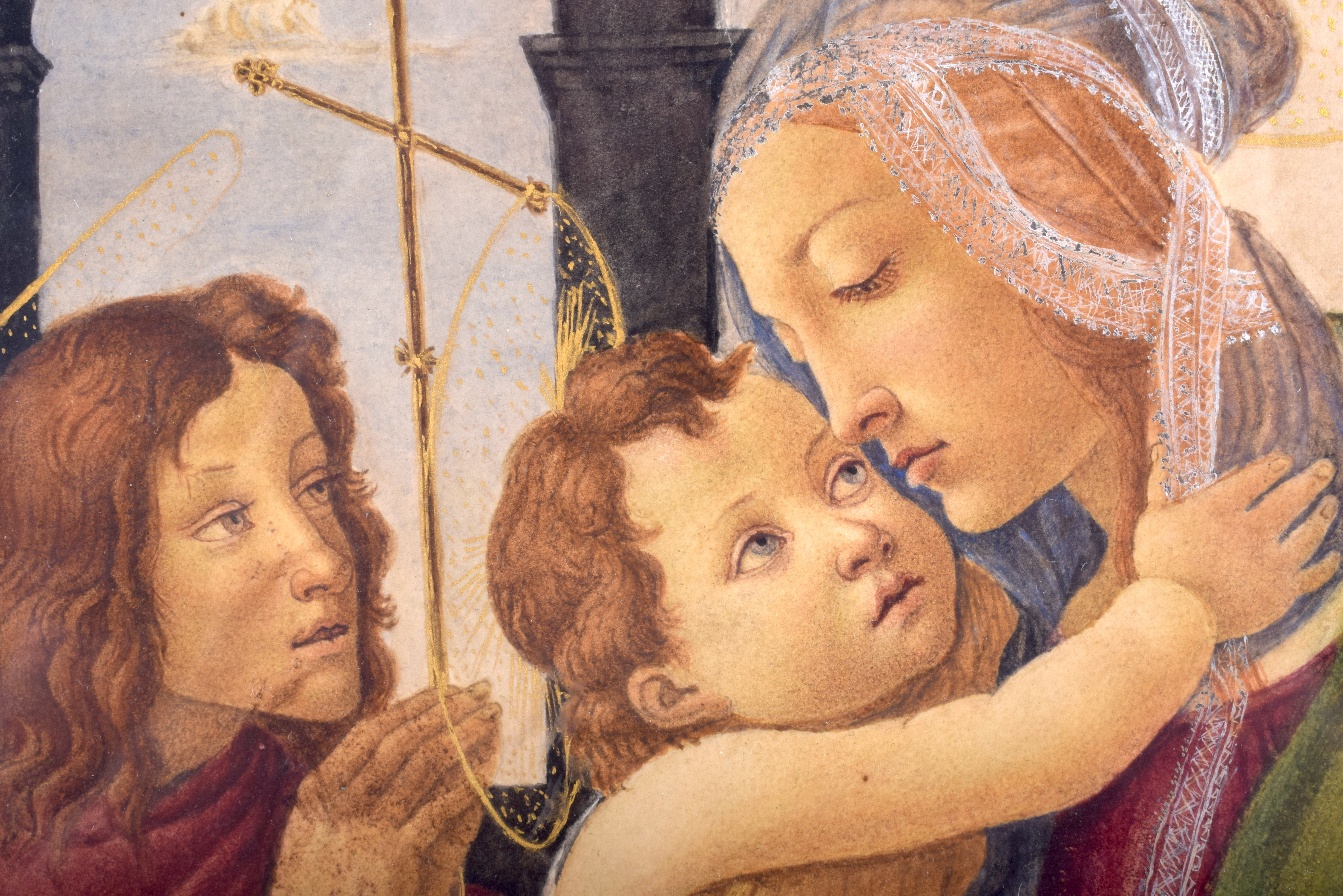 Continental School (19th Century) Renaissance revival, two saints and a child, watercolour. Image 21 - Image 2 of 3