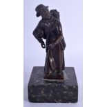 A 19TH CENTURY EUROPEAN BRONZE FIGURE OF A LADY modelled roaming upon a marble base. Bronze 12.5 cm