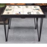 AN UNUSUAL CHINESE PORCELAIN TILE INSET TABLE. 42 cm x 54 cm.