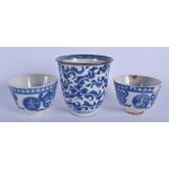 A 17TH/18TH CENTURY CHINESE BLUE AND WHITE BEAKER Kangxi/Yongzheng, together with two teabowls. Larg